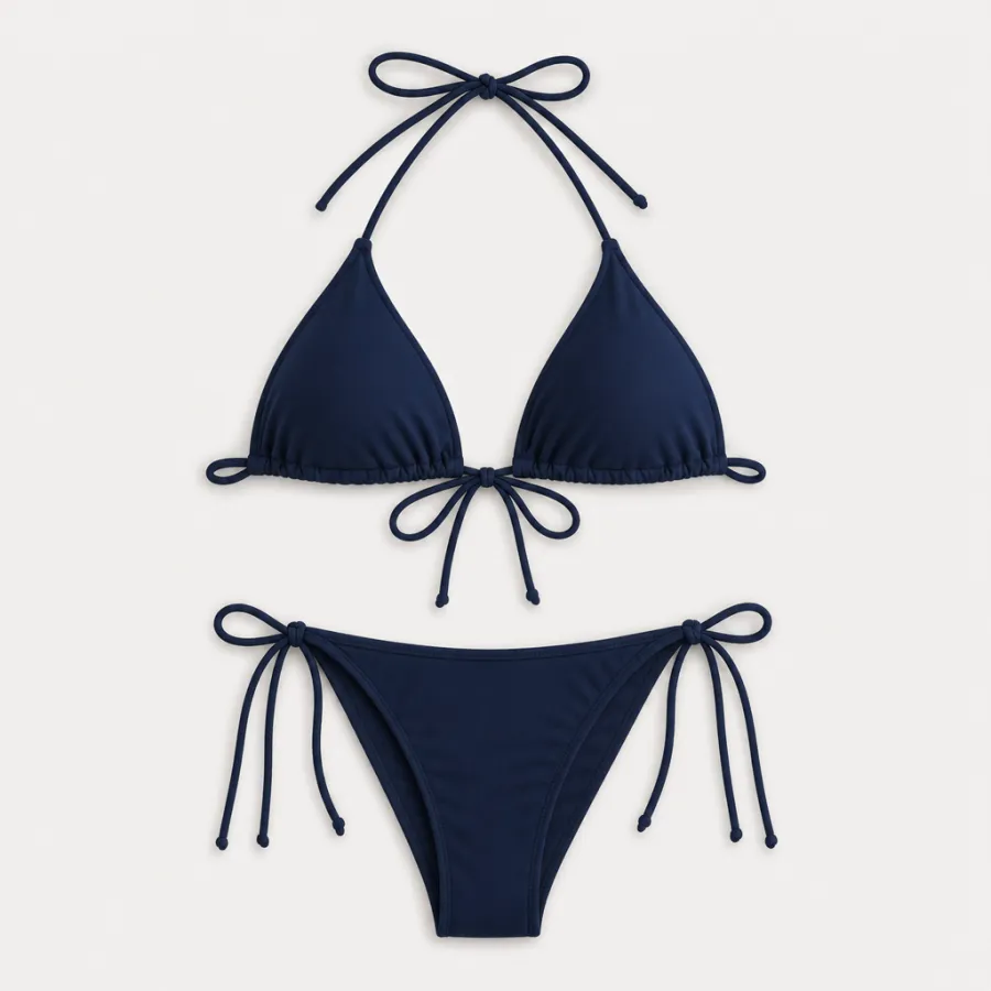 Navy triangle string bikini set, product photo