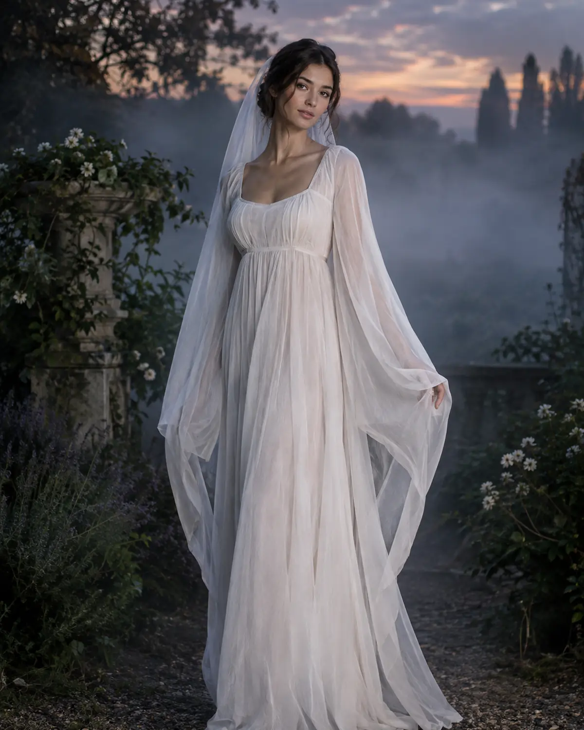Adult woman in an original modern chiffon ghost costume