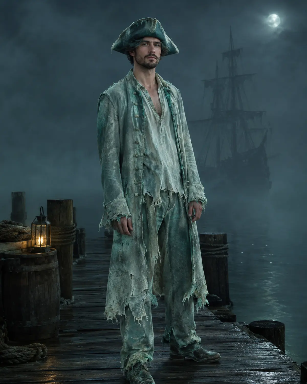 Adult man in an original sea ghost sailor costume