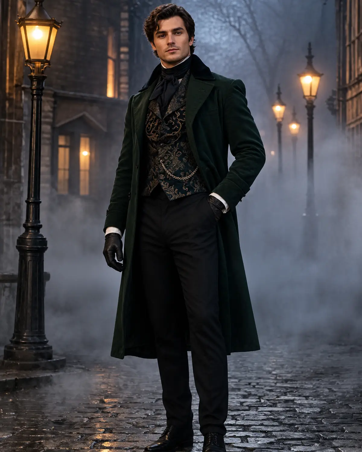 Adult man in an original Victorian vampire outfit