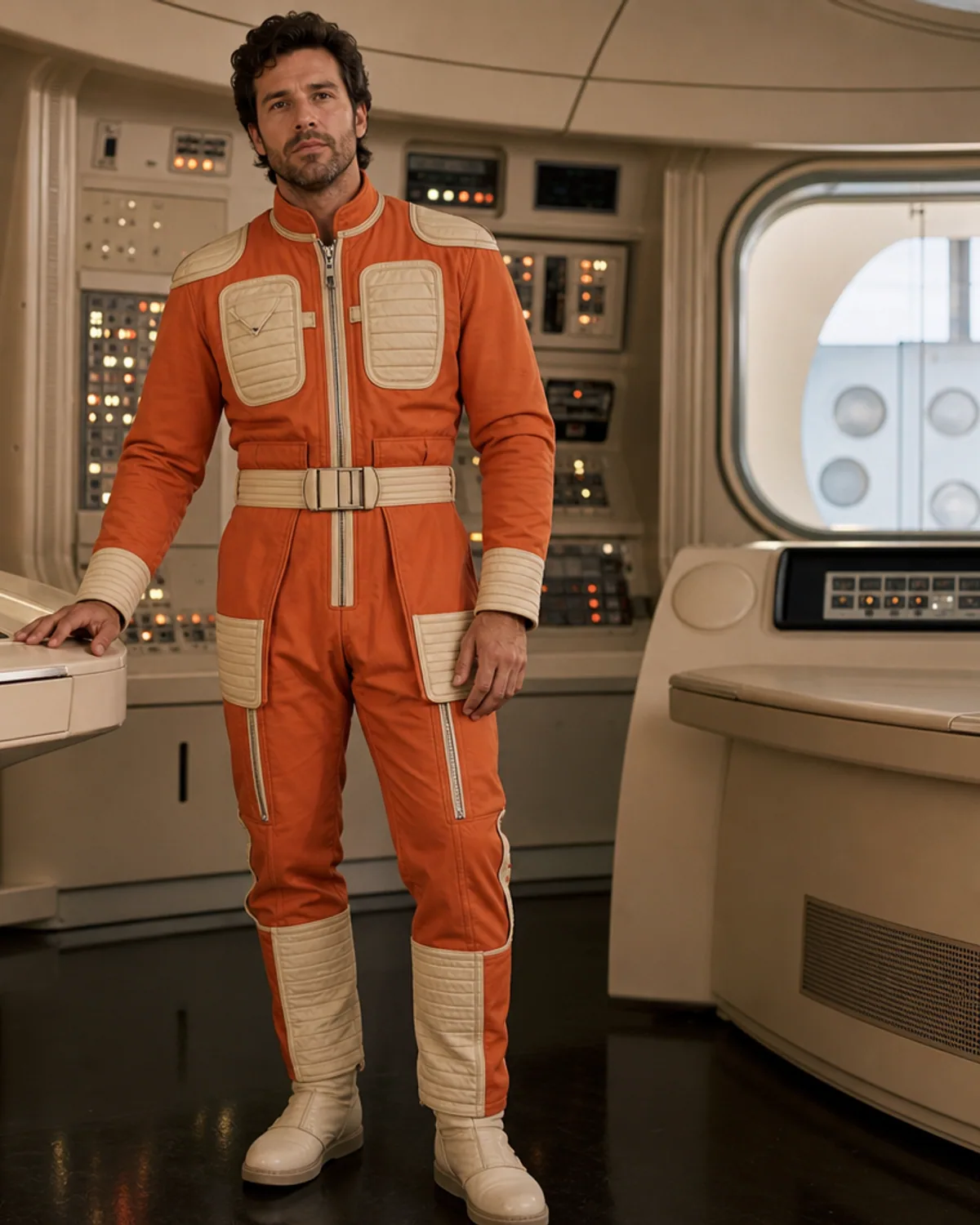 Adult in an original lunar-inspired space suit concept