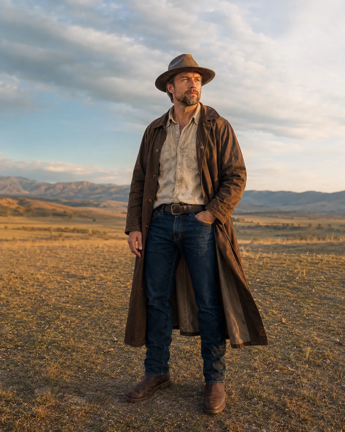 Adult in an original western duster portrait