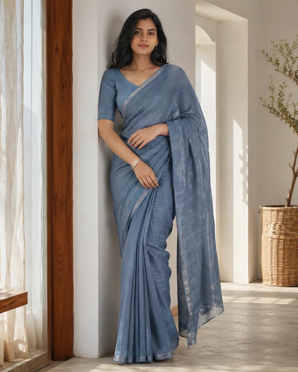 Adult wearing an original everyday cotton saree concept