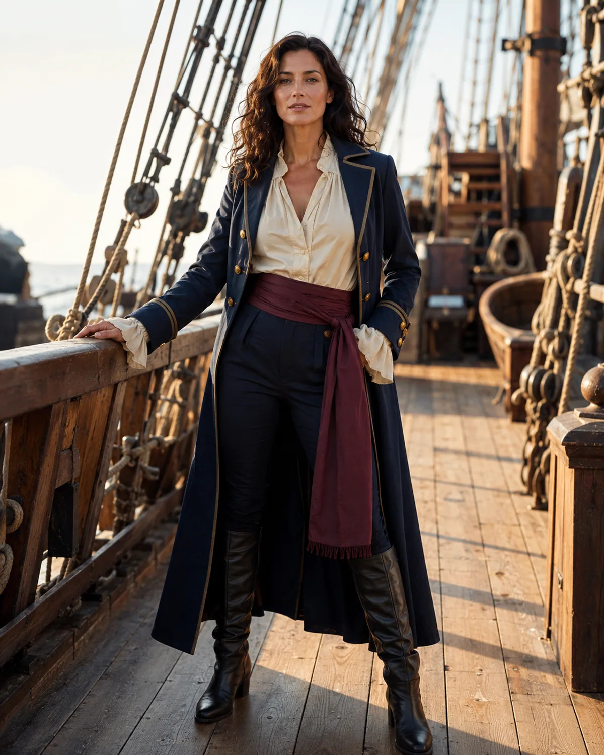 Adult wearing an original weathered maritime captain outfit