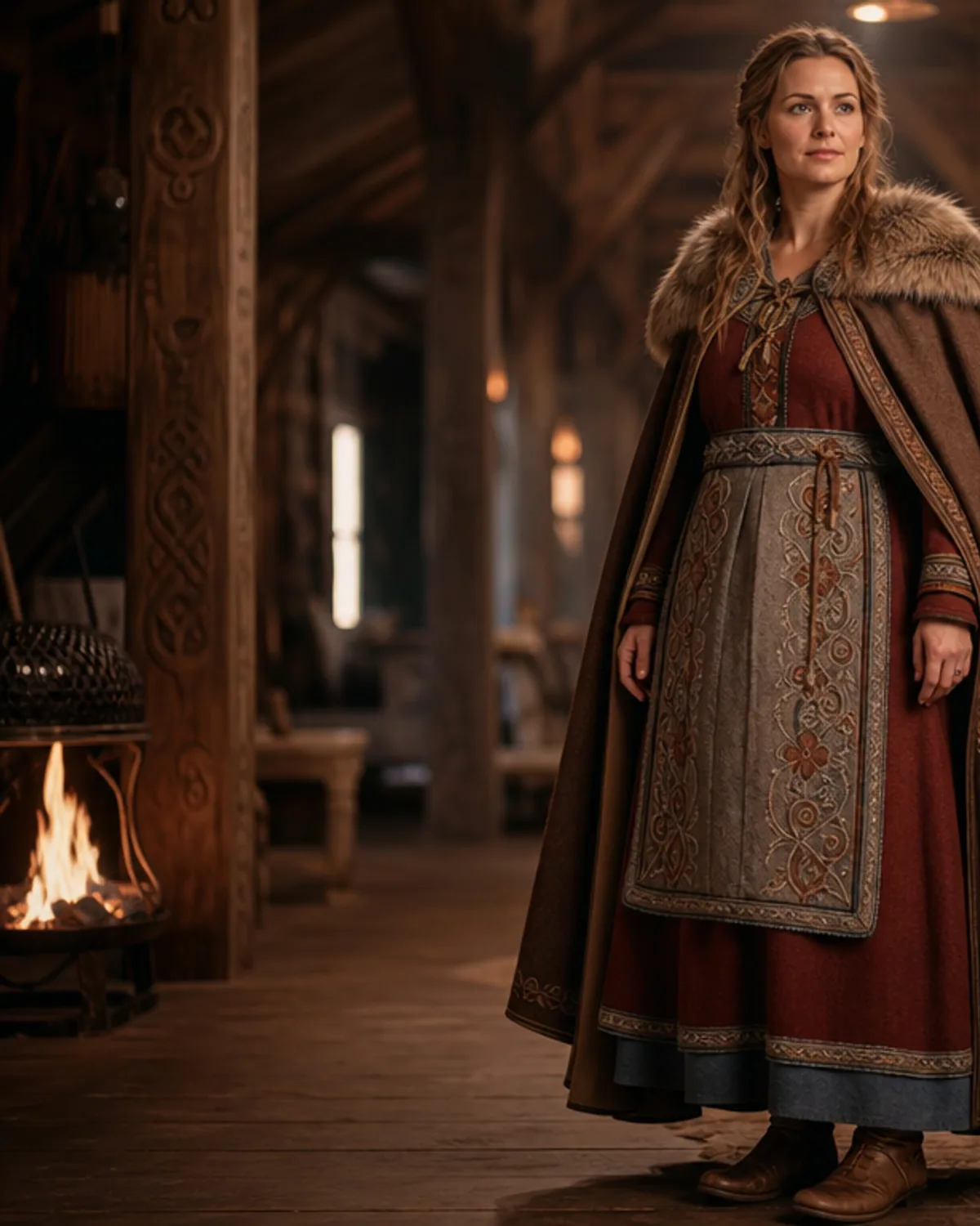 Adult in an original winter hall Norse-inspired outfit